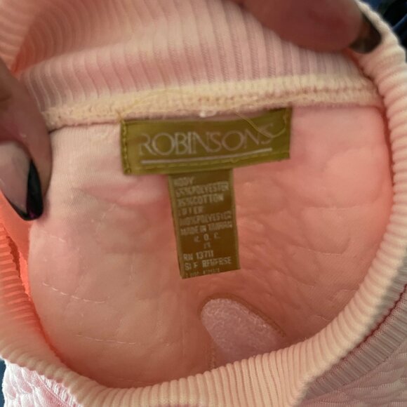 Vintage Robinsons Pink Quilted Yoke Pullover Sweatshirt With Mock Neck - Picture 4 of 4